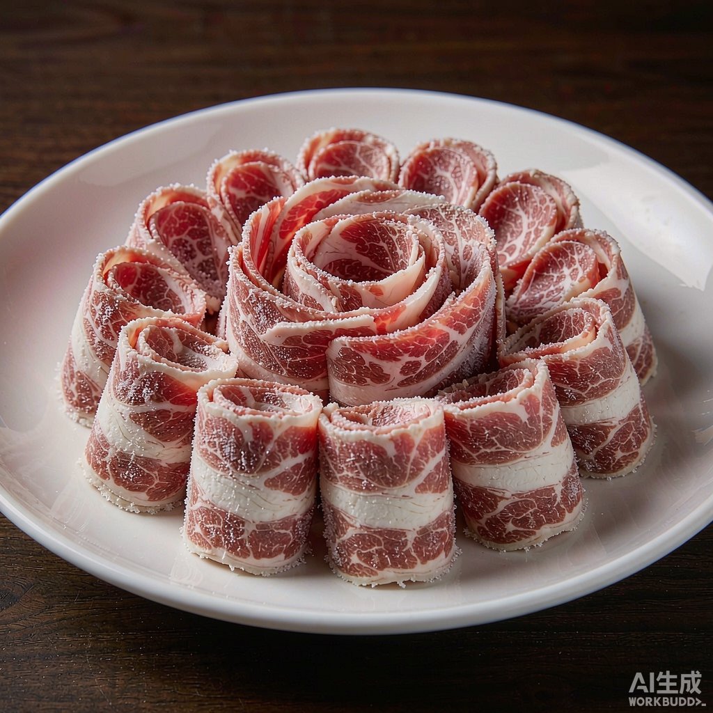盐池滩羊精品羊肉卷，肥瘦相间呈雪花状